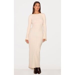 Pretty Little Thing Maternity Cream Heavy Brushed Rib Maxi Dress US Size L (12)